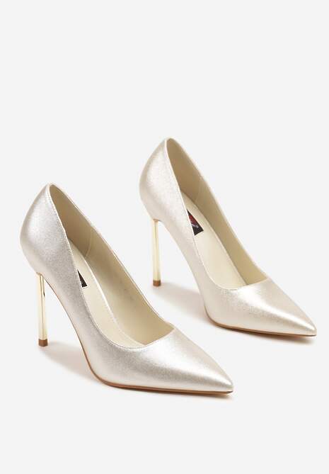 Złote Eleganckie Szpilki z Metaliczną Wstawką Annalor