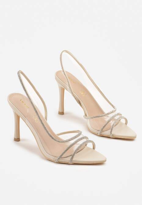 Beżowe Sandały Vices na Szpilce ze Skórzaną Wkładką z Cyrkoniami Arnellie