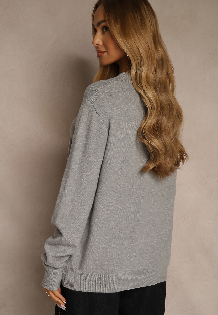 Szary Sweter z Wełną o Prostym Kroju Alenra