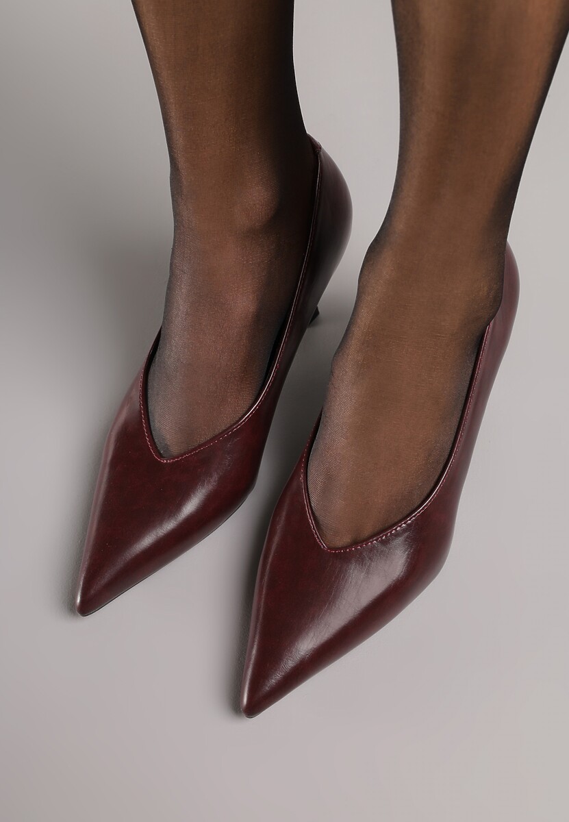 Bordowe Czółenka Vices na Kaczuszce z Wkładką ze Skóry Naturalnej Zaisse