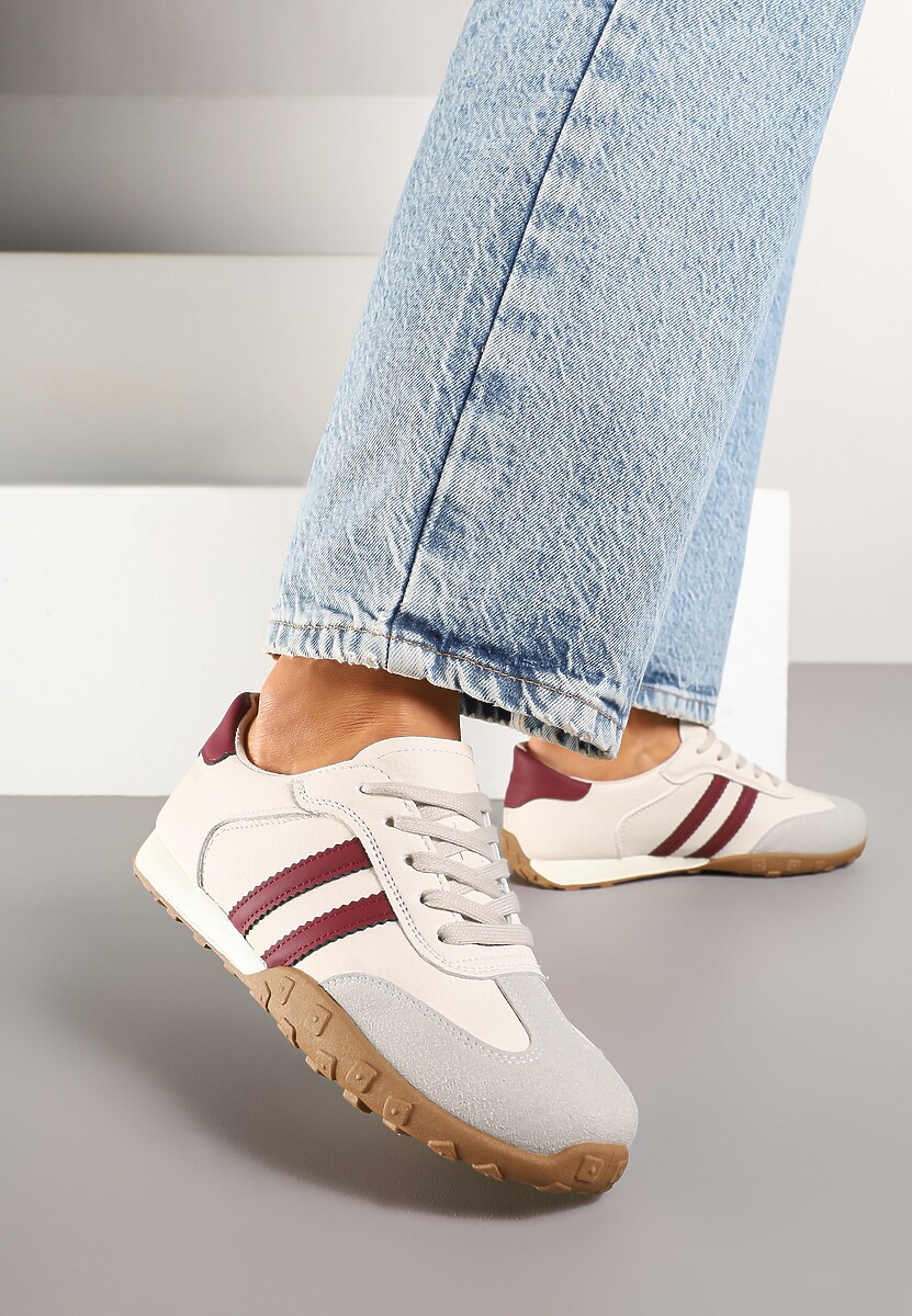 Beżowo-Bordowe Sneakersy z Ozdobnymi Paskami Atompia