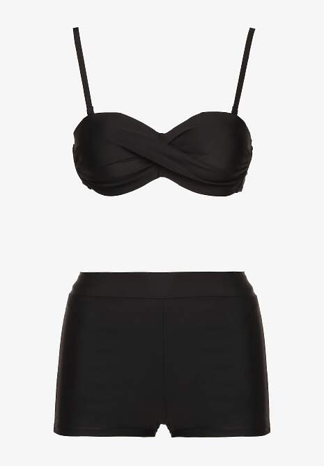 Czarne Bikini 3-częściowe Biustonosz z Wiązaniem Majtki Figi i Bokserki Vinalle
