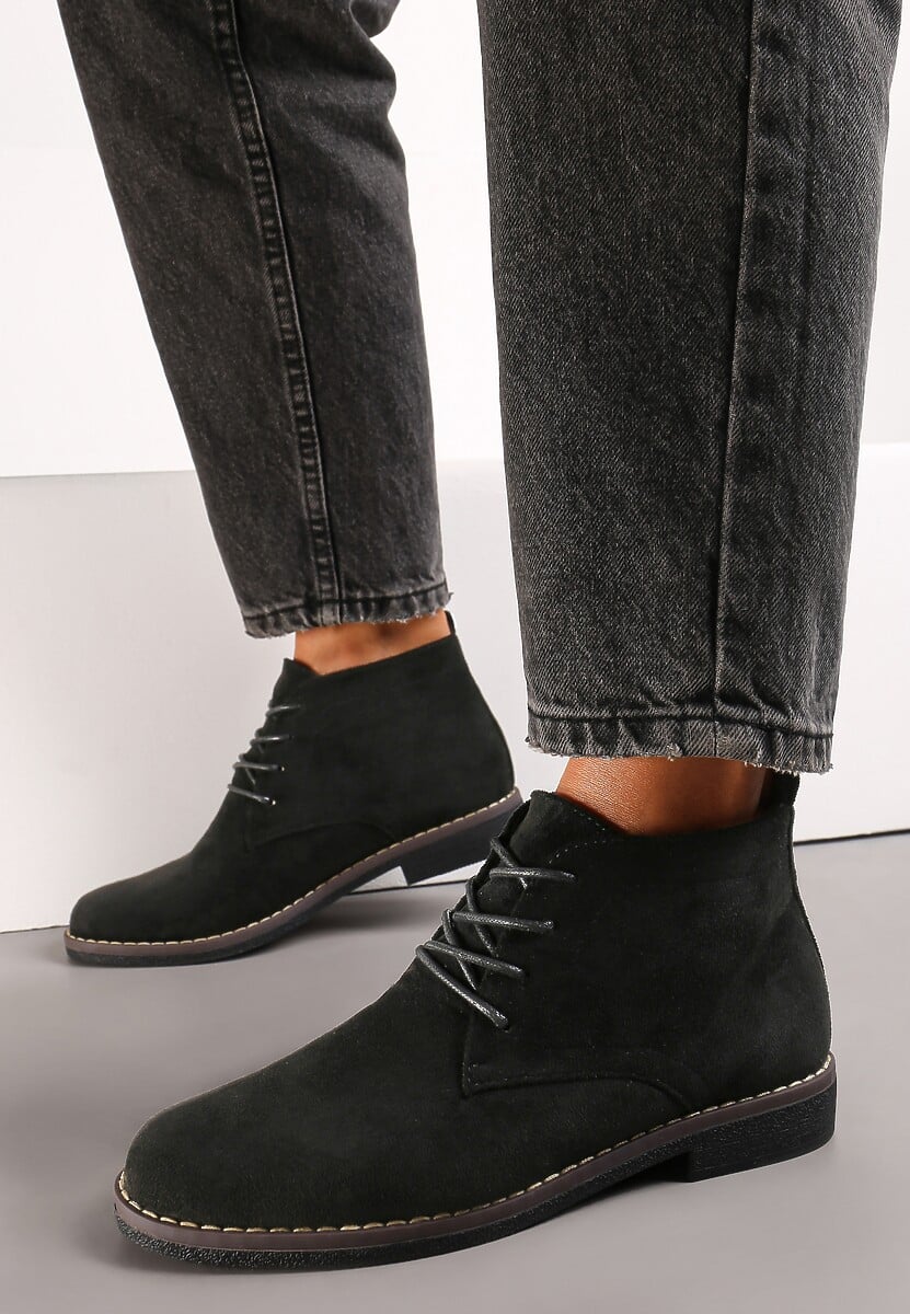 Czarne Botki z Sznurowaniem Wasicia