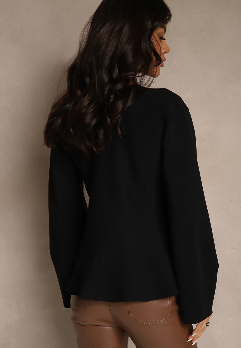 Czarny Kardigan z Wiskozą Ozdobiony w Pasie Wiązaniem Tusllima