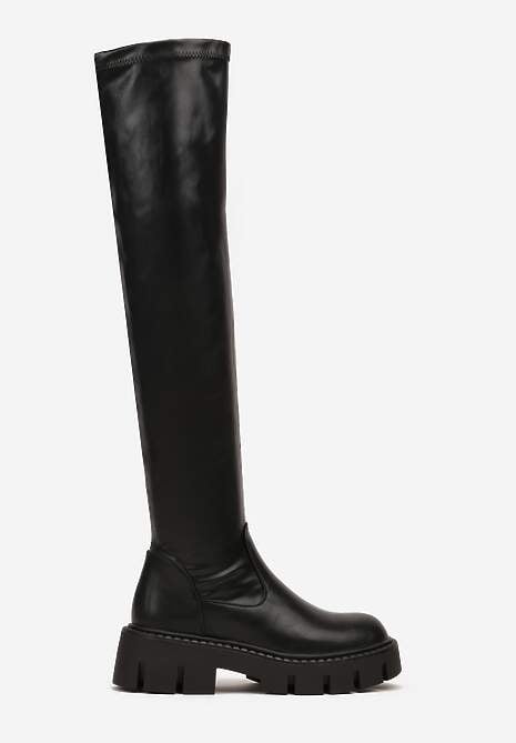 Czarne Kozaki Vices w Stylu Muszkieterek na Tłoczonej Platformie Lorisse