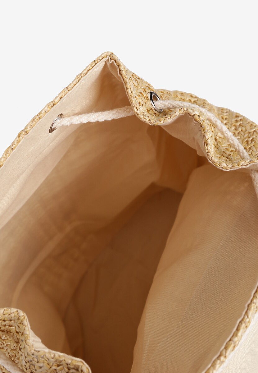 Ciemnobeżowy Pleciony Plecak z Klapą w Kwiatowy Wzór Zdobiony Frędzlami Lunalisea