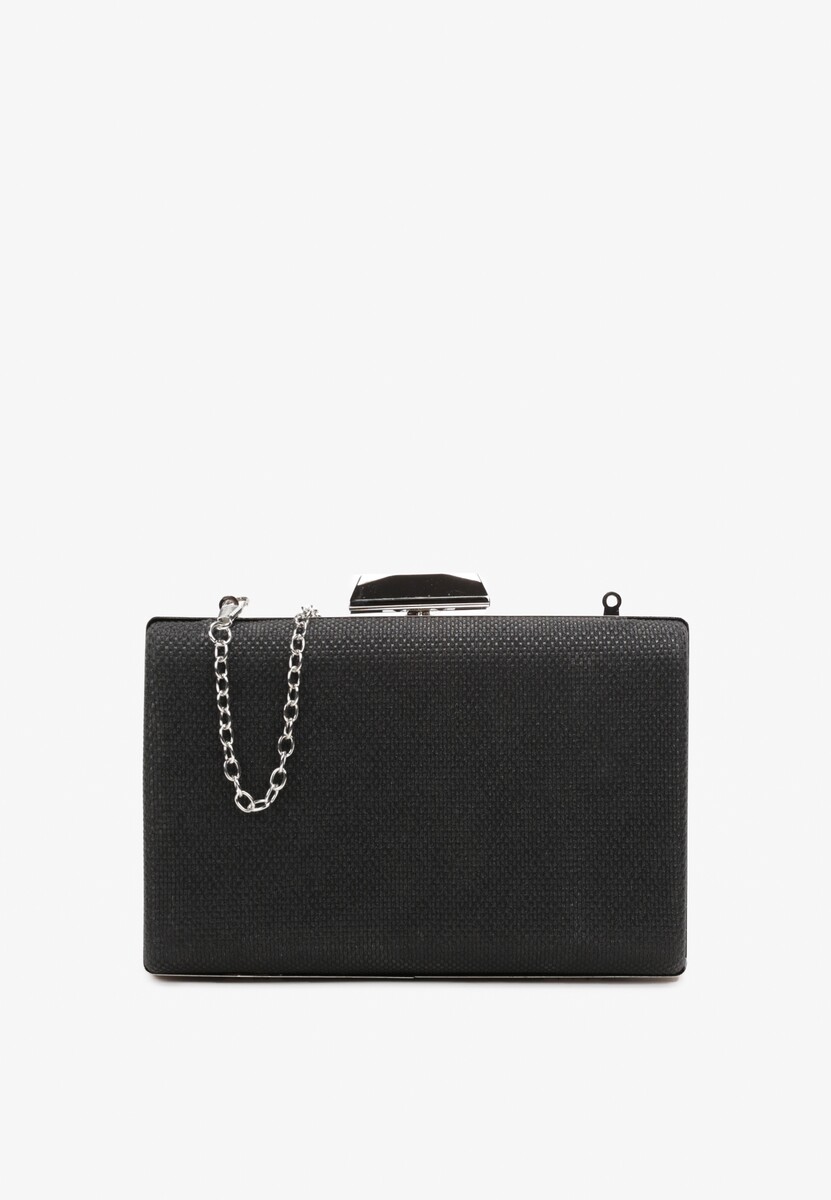 Czarna Brokatowa Torebka Kopertówka na Zatrzask z Łańcuszkiem Aciana
