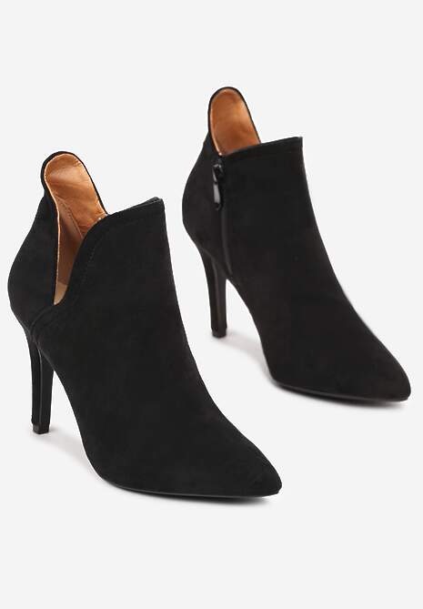 Czarne Botki na Szpilce z Wyciętym Bokiem Legu