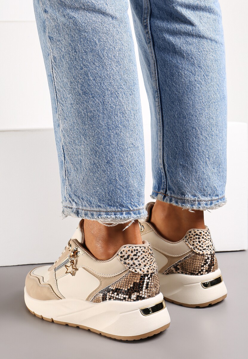 Beżowe Sneakersy na Platformie z Zamkiem Chrysanthi