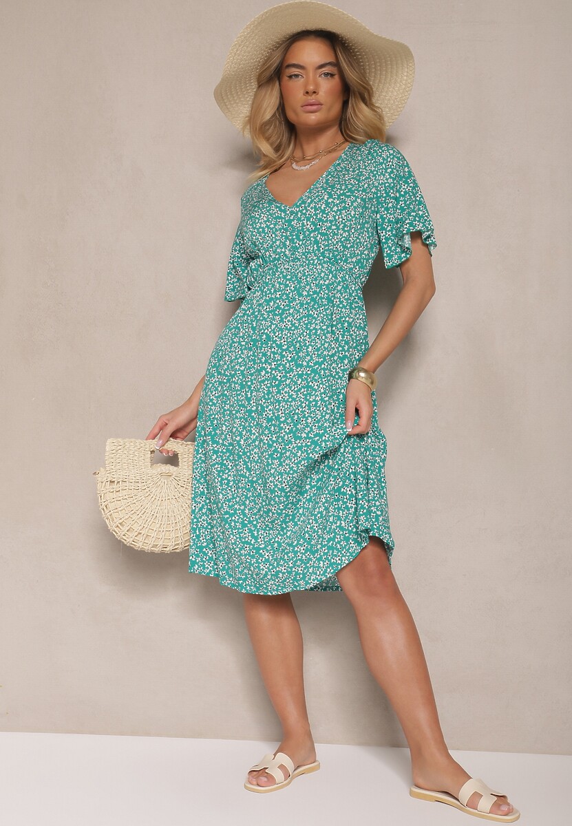 Czarna Rozkloszowana Sukienka Bawełniana w Kwiatowy Print Ezrive