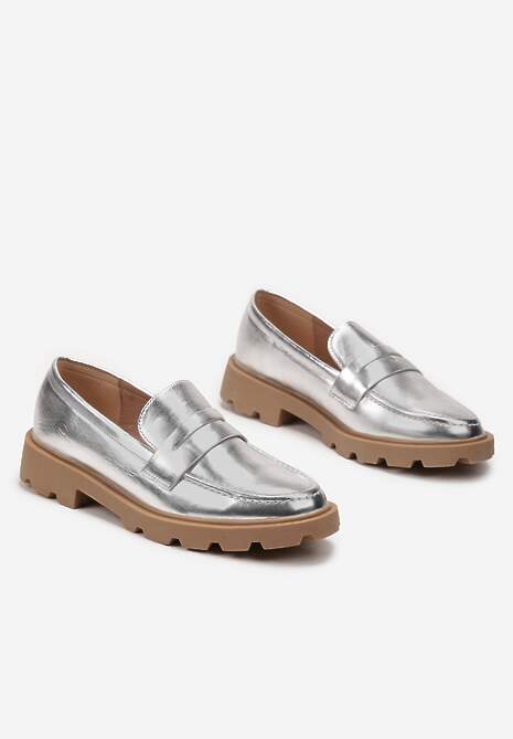 Srebrne Płaskie Mokasyny z Klasycznymi Przeszyciami Tyshell