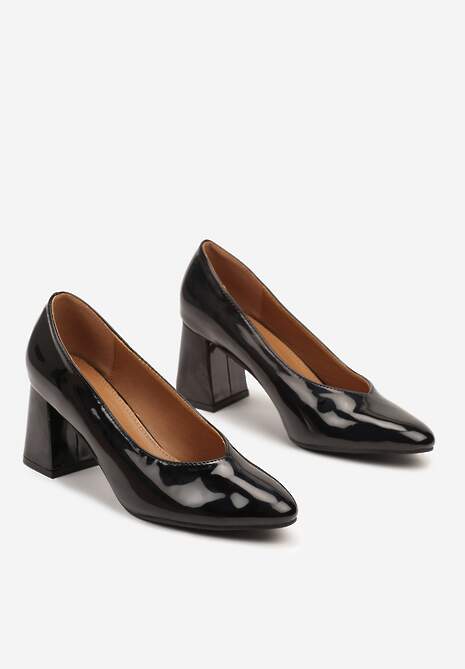 Czarne Czółenka Lakierowane na Słupku w Klasycznym Stylu Polotina