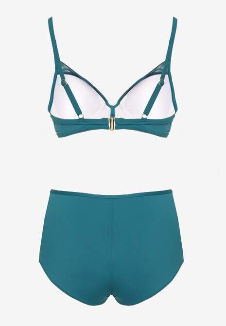 Ciemnozielone Bikini Biustonosz Zdobiony Aplikacją i Majtki Typu Figi Iffirelle