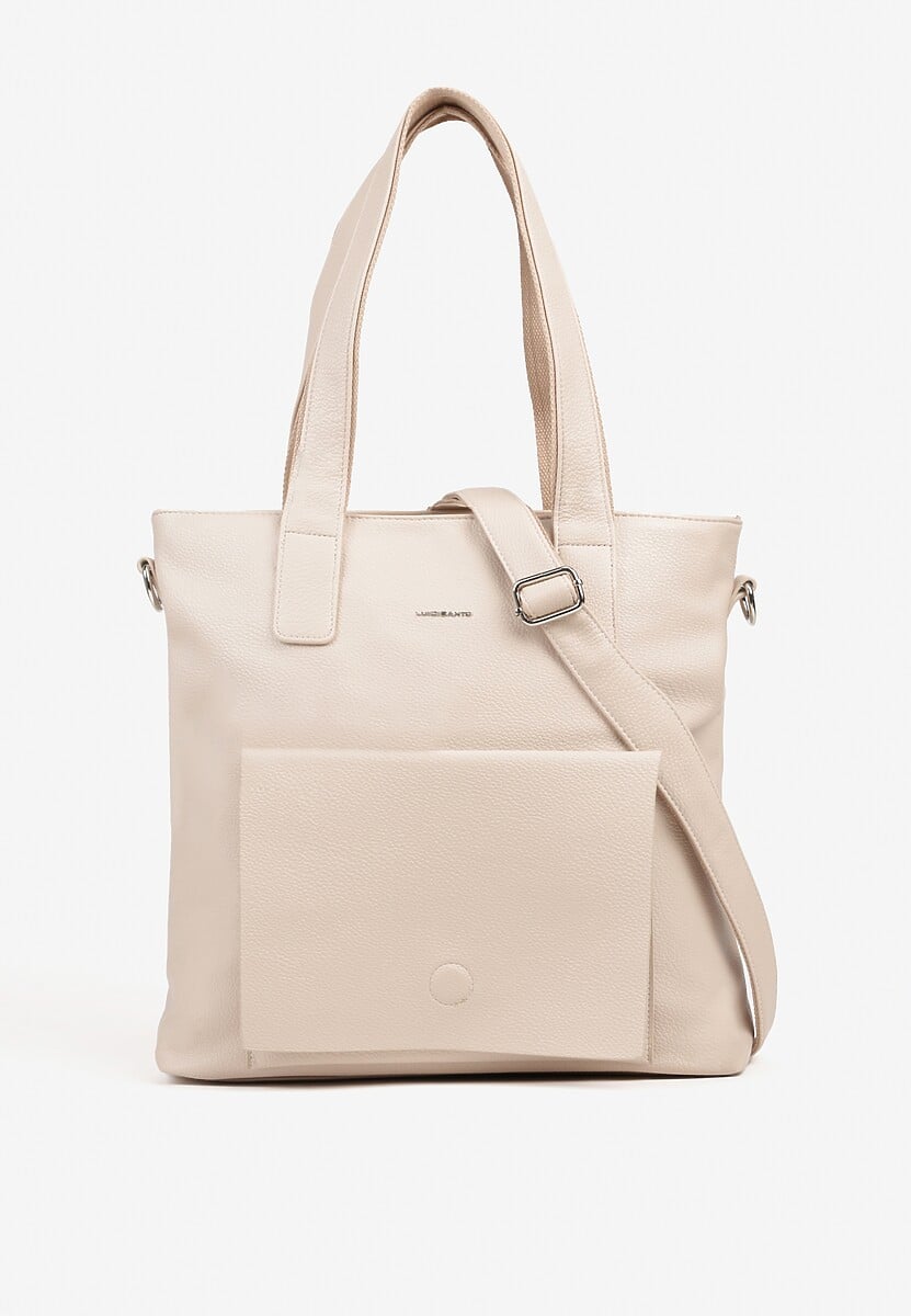 Beżowa Torebka Shopperka z Kieszonką z Klapą Mallosea