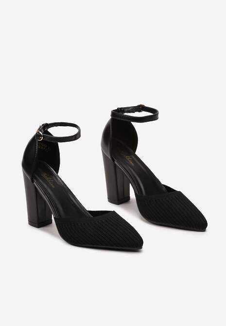 Czarne Klasyczne Czółenka na Słupku z Zapięciem przy Kostce Arnallia