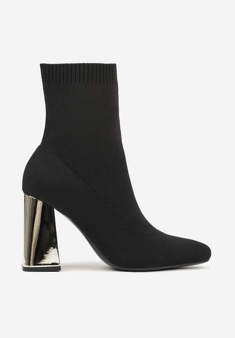 Czarno-Złote Skarpetkowe Botki VICES na Słupku w Eleganckim Stylu Rarana