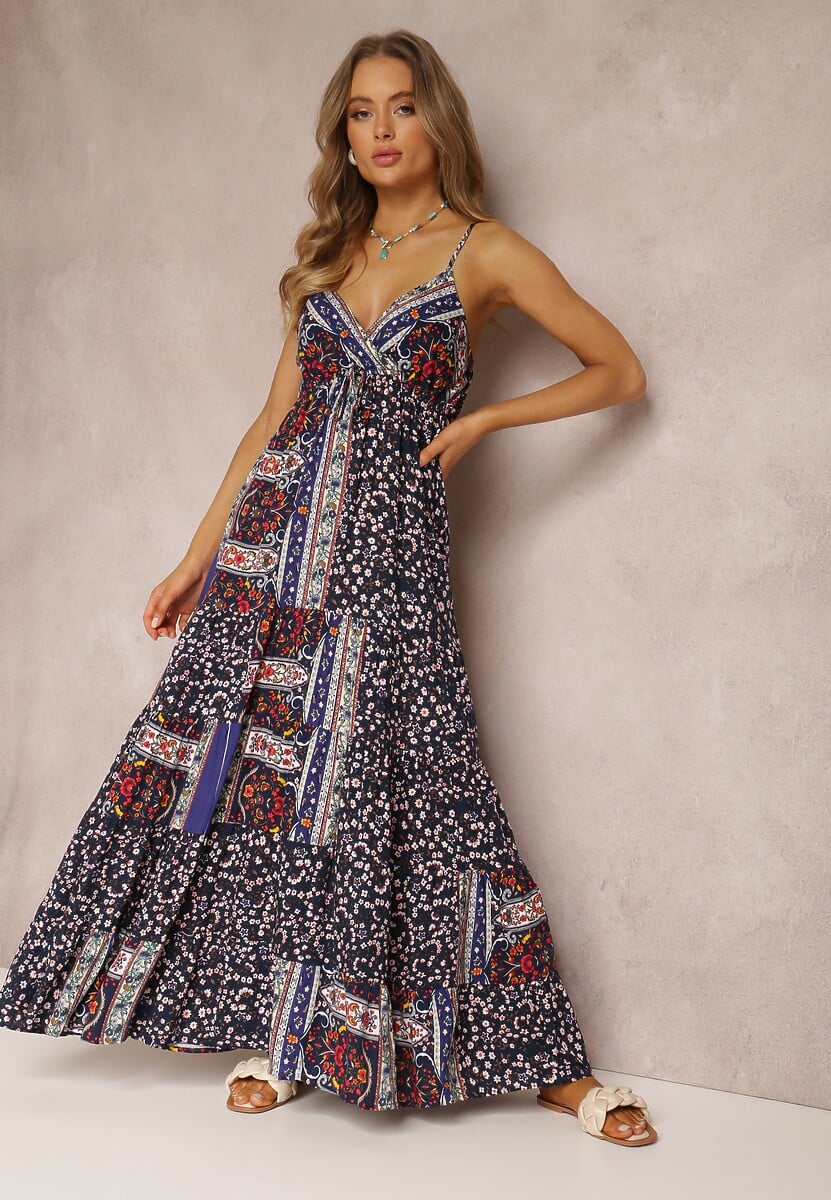 Granatowa Sukienka z Wiskozy Fihi