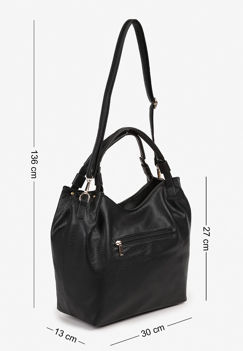 Czarna Duża Torebka na Ramię z Regulowanym Dodatkowym Paskiem Zemeriana