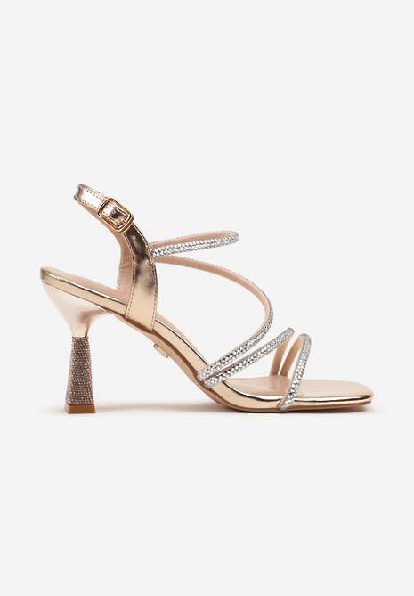 Szampańskie Cyrkoniowe Sandały Vices na Stożkowym Obcasie Galitiela