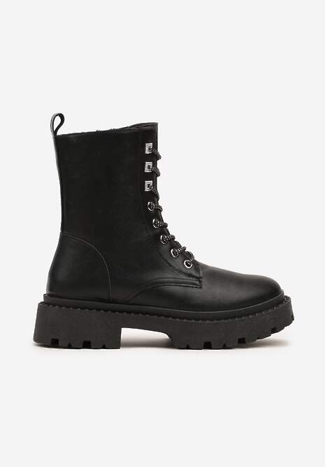 Czarne Botki Workery na Płaskiej Podeszwie Wykończone Cyrkoniami Lerissna