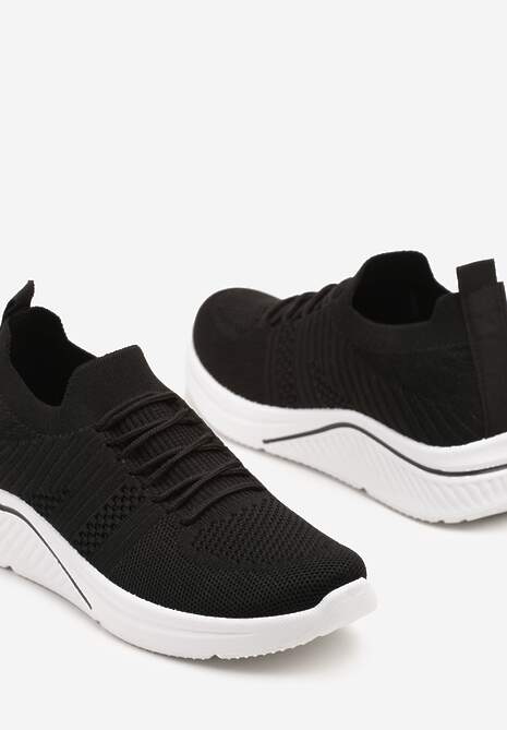 Czarne Siateczkowe Buty Sportowe Sneakersy na Zdobionej Podeszwie Talloti