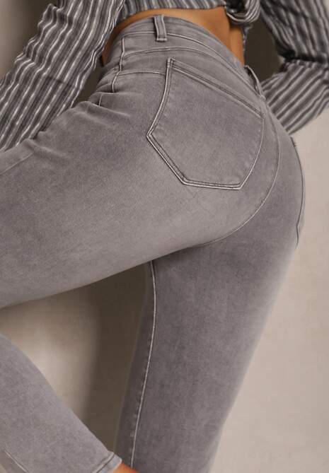 Szare Jeansy Dopasowane z Bawełny Sorika