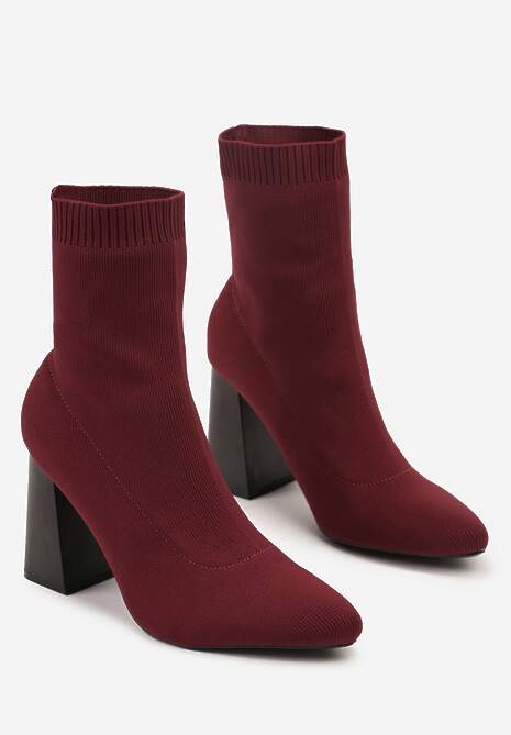 Bordowe Botki Vices na Słupku o Geometrycznym Kształcie i Elastyczną Cholewką Falessea