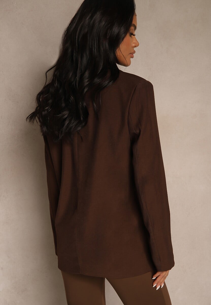Brązowa Marynarka Dwurzędowa o Kroju Oversize Clasora