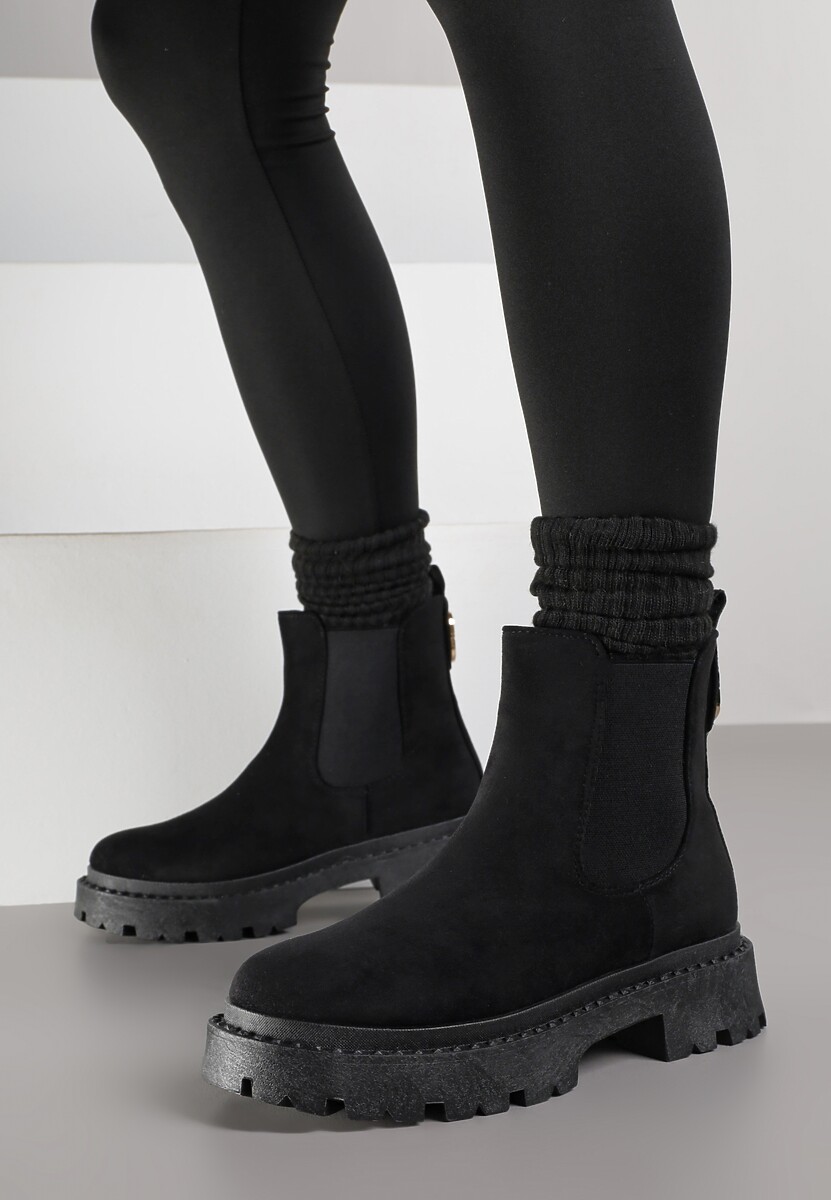 Czarne Botki na Grubej Podeszwie za Kostkę Verithra