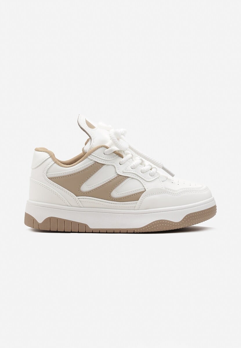 Biało-Beżowe Sneakersy przed Kostkę na Platformie z Wstawkami Losia