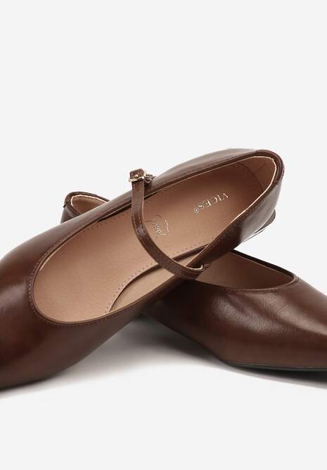 Jasnobrązowe Balerinki Vices w Stylu Mary Jane z Wkładką ze Skóry Naturalnej Emilane