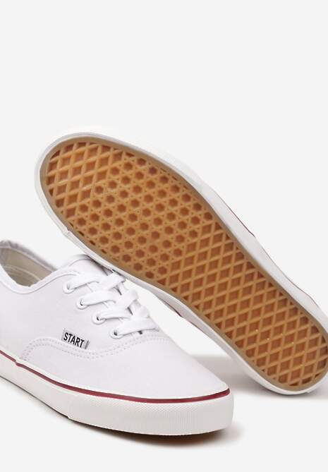 Białe Casualowe Sznurowane Tenisówki na Płaskiej Podeszwie Moanisa