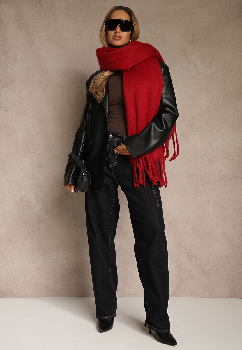 Bordowy Szalik Ozdobiony Frędzlami Esalirea