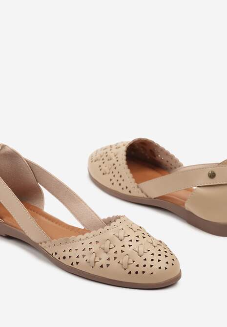 Beżowe Ażurowe Balerinki z Ozdobnymi Wycięciami Damirra