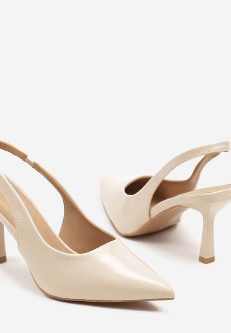 Jasnobeżowe Sandały na Szpilce Slingback Falithra