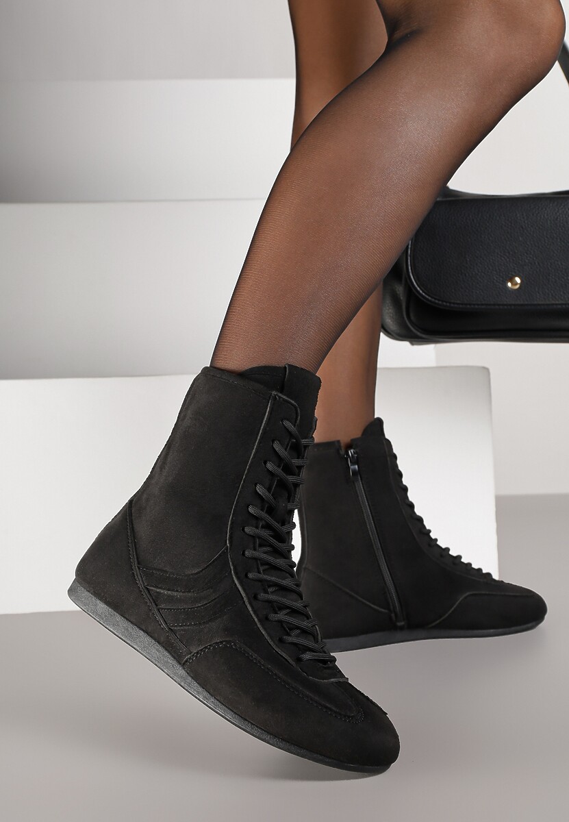 Czarne Bokserskie Sneakersy ze Sznurowaną Cholewką Harville