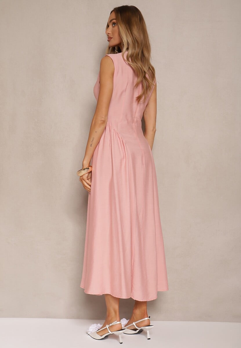 Różowa Rozkloszowana Sukienka z Wiskozy Lirune