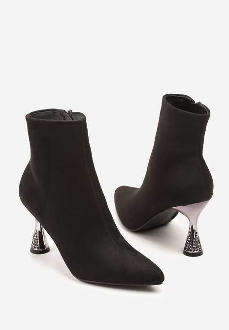 Czarne Botki Vices z Noskiem w Szpic na Klepsydrowym Obcasie Cinella