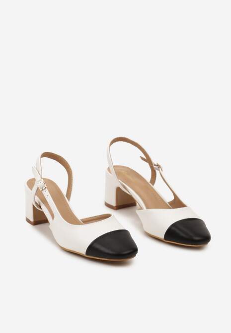 Białe Czółenka z Imitacji Skóry na Słupku z Regulowanym Paskiem Anadira