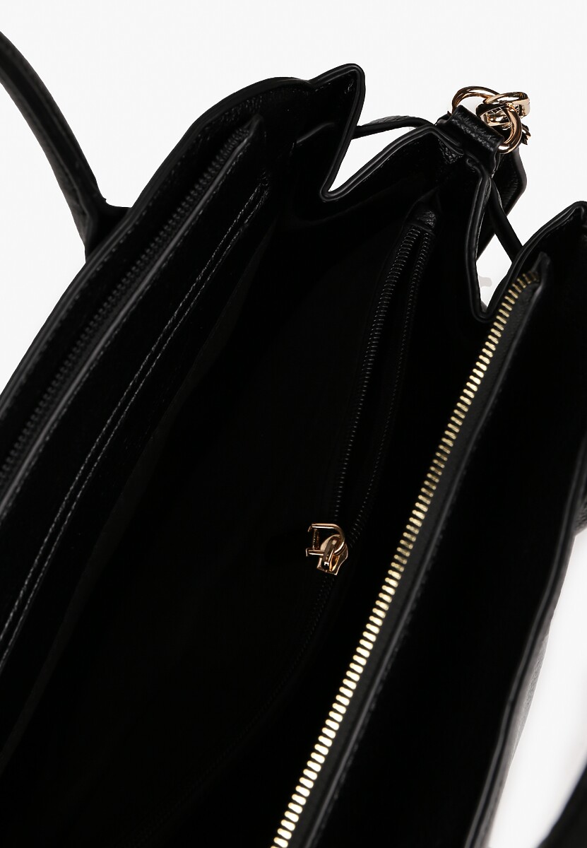 Czarna Torebka Shopperka na Ramię z Paskiem Arovire