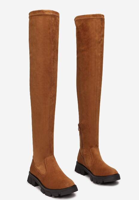 Brązowe Kozaki z Dopasowaną Cholewką za Kolano Cilki