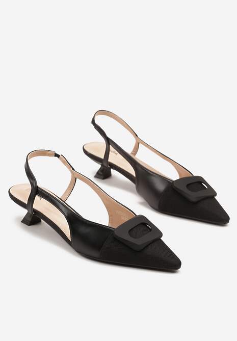 Czarne Sandały na Kaczuszce Ozdobione Geometryczną Aplikacją Orriva