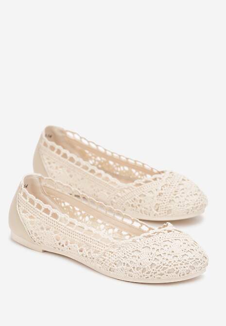 Beżowe Balerinki Koronkowe Sham