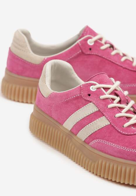 Fuksjowe Zamszowe Sneakersy w Stylu Kultowych Tenisówek ze Skórzaną Wkładką Tenannia