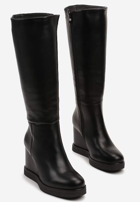 Czarne Casualowe Kozaki na Koturnie Narisya