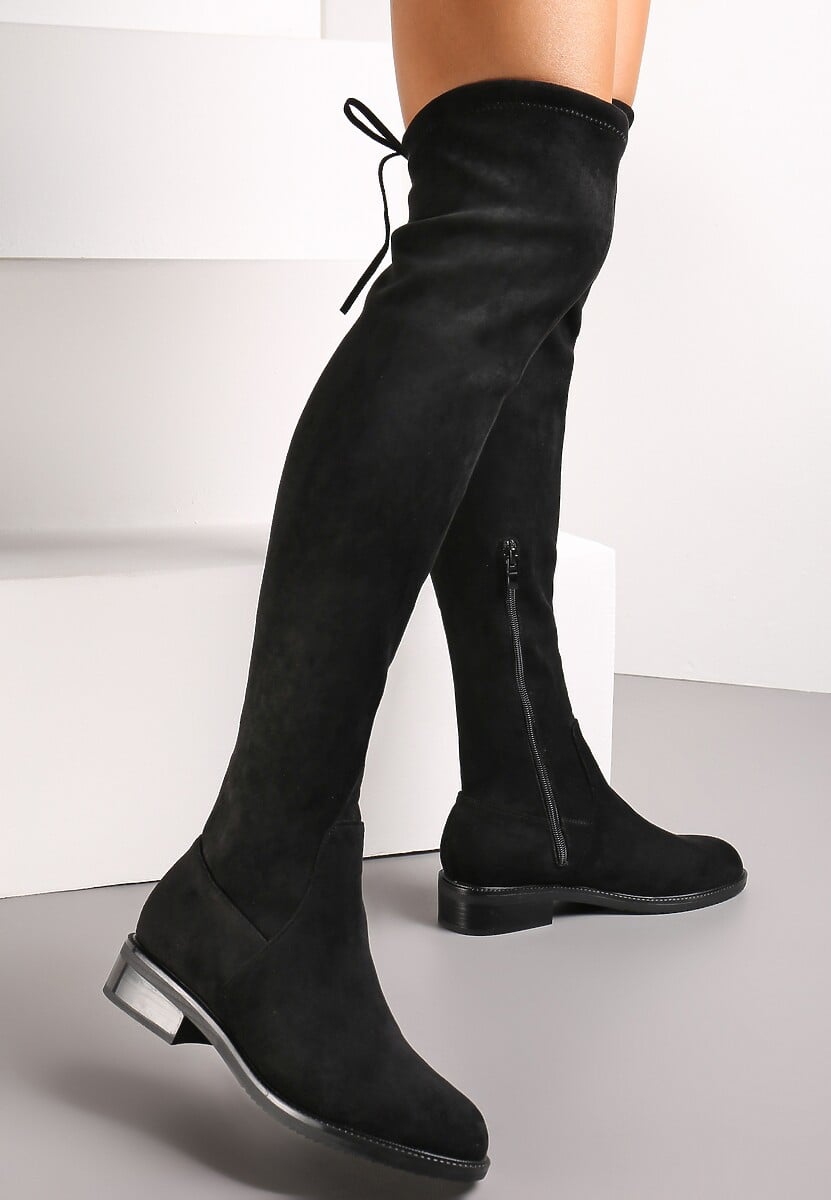 Czarne Kozaki za Kolano Zapinane na Suwak Calvina