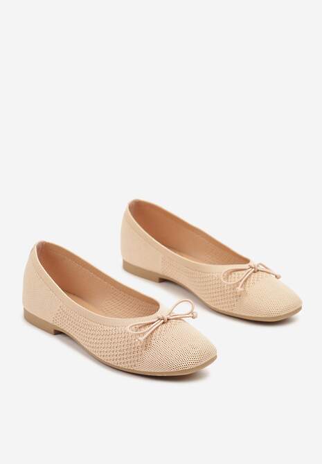 Jasnobeżowe Plecione Balerinki na Płaskiej Podeszwie z Kokardą Felarine