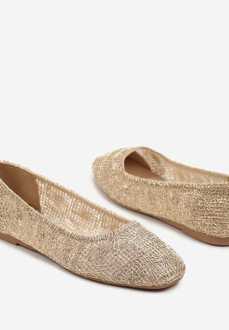 Złote Balerinki z Cholewką z Plecionki Relore