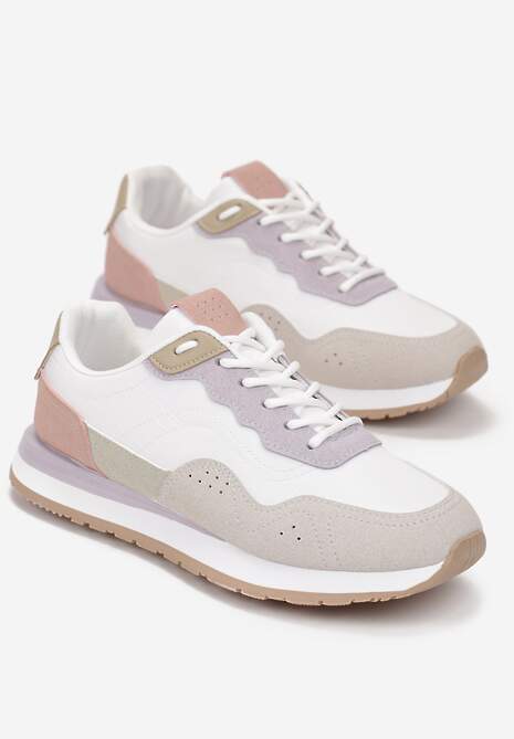 Biało-Fioletowe Sneakersy Zdobione Wstawkami z Imitacji Skóry Fayela