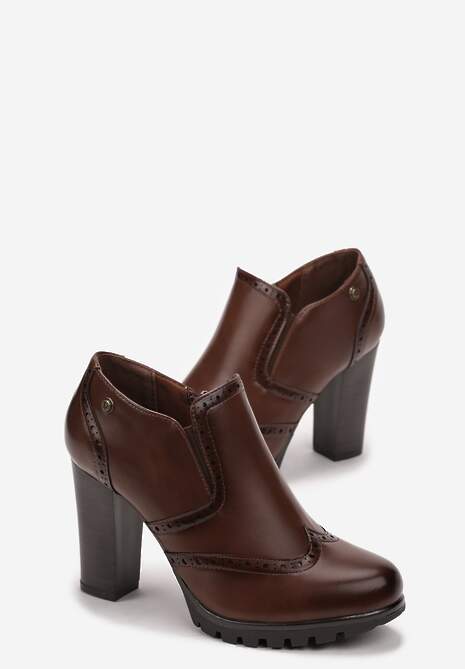 Brązowe Zasuwane Botki na Obcasie Liniwen